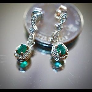 Vintage Style Emerald &Diamond Dangle Earrings